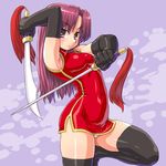  armpits china_dress chinese_clothes dao dd_(ijigendd) dress dual_wielding elbow_gloves gloves holding original panties pink_eyes pink_hair solo sword thighhighs underwear weapon white_panties 