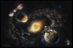  astronaut highres multiple_boys planet space space_craft star 