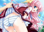  artist_request ass blue_eyes blush bow embarrassed from_behind game_cg hair_bow hatori_mahoko long_hair looking_back panties pink_hair reconquista ribbon school_uniform skirt skirt_lift solo_focus striped striped_panties tears trefoil underwear very_long_hair 