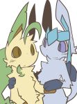  :&lt; alpha_channel ambiguous_gender arm_around_shoulders blush duo eeveelution feral fluffy glaceon hand_holding leafeon looking_at_another nintendo paws pok&eacute;mon pok&eacute;mon_(species) shin_(artist) smile text translated video_games 