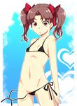  bad_id bad_pixiv_id bikini bow brown_eyes brown_hair covered_nipples flat_chest hair_bow highres long_hair micro_bikini navel shima_(tobihiwa) shirai_kuroko side-tie_bikini solo swimsuit to_aru_kagaku_no_railgun to_aru_majutsu_no_index twintails wardrobe_malfunction 