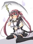  airi_(queen's_blade) angry blush maid maid_headdress queen's_blade red_hair sasamashin scythe solo thighhighs twintails zettai_ryouiki 