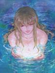  blonde_hair breasts brown_eyes cleavage collarbone fujino_shizuru large_breasts long_hair my-hime partially_submerged sanbanti solo very_long_hair water 