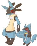  anthro blush canid chest_spike hand_holding holding_crotch looking_at_another lucario mammal nintendo paws pok&eacute;mon pok&eacute;mon_(species) riolu shin_(artist) standing video_games 