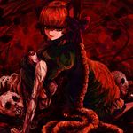  animal_ears blood cat_ears cat_tail guro kaenbyou_rin multiple_tails rapan red_hair ribbon skull solo tail touhou 
