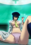  blush breasts cabbie_hat cleavage dark_persona hat highres large_breasts navel necktie panties persona persona_4 shirogane_naoto short_hair smile solo taru_neko underwear 