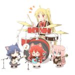  4girls :3 :d ^_^ ahoge animal_ear_fluff animal_ears animal_hands asymmetrical_hair band bangs bass_guitar black_shirt blonde_hair blue_eyes blue_hair blush bocchi_the_rock! bow bowtie braid brown_pants cat_ears cat_girl cat_tail closed_eyes closed_mouth commentary_request cube_hair_ornament cymbals dark_blue_hair dog_ears dog_girl dog_tail drum drum_set drumsticks electric_guitar fender_precision_bass flying_sweatdrops gibson_les_paul gotou_hitori grey_skirt guitar hair_between_eyes hair_ornament hairclip hand_up holding holding_drumsticks holding_instrument ijichi_nijika instrument jitome kita_ikuyo long_hair looking_at_another microphone microphone_stand mole mole_under_eye multiple_girls music musical_note notice_lines one_side_up open_mouth pants pink_hair playing_instrument pleated_skirt ponytail rebecca_(keinelove) red_bow red_bowtie red_eyes red_hair shirt short_hair short_sleeves side_ponytail sidelocks simple_background sitting skirt smile speech_bubble spoken_musical_note standing suspenders t-shirt tail v-shaped_eyebrows very_long_hair white_background white_skirt yamada_ryou yellow_eyes 