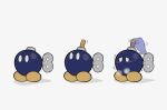  blush bob-omb disembodied_limb full_body grey_background highres k0bit0wani looking_up mario_(series) multiple_views no_humans sexually_suggestive simple_background solo_focus standing sweat 