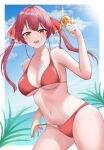  1girl absurdres bikini coin highres hololive houshou_marine mitsukayurie red_bikini red_eyes swimsuit virtual_youtuber 