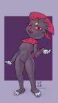  absurd_res anthro athletic athletic_female blush claws female flat_chested front_view fur generation_4_pokemon genitals hi_res looking_at_viewer neatnick nintendo open_mouth pokemon pokemon_(species) pose pseudo_hair purple_background purple_body purple_fur pussy red_eyes simple_background smile solo standing weavile 
