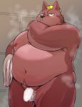  2023 anthro aretna balls belly big_belly canid canine canis censored domestic_dog genitals hi_res kemono male mammal moobs musk navel nipples overweight overweight_male penis solo 