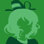  1girl green_background green_hair green_theme hat highres long_hair maskin_mei silhouette simple_background soga_no_tojiko solo touhou 
