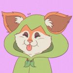  cheek_bulge clothed clothing eyes_closed female feral happy hood hoodwink_(dota) imagisfera inner_ear_fluff invalid_tag leaf mammal rodent sciurid slightly_chubby solo tongue tongue_out tree_squirrel tuft 