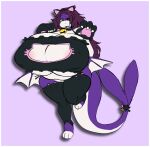  anthro bell bell_collar big_breasts blue_tongue breasts butt_wings cat_lingerie clothing collar colored_sketch curvy_figure female fish green_eyes hellisreal hi_res huge_breasts legwear lingerie marine purple_body purple_skin scar shark simple_background sketch slightly_chubby solo tail thick_thighs thigh_highs tongue voluptuous wide_hips wings zachary_(starthemadman) 