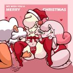  alcremie ancient_pokemon anthro blush breasts canid canine christmas digital_media_(artwork) diicks female female/female food food_creature food_hair fruit generation_1_pokemon generation_8_pokemon generation_9_pokemon goo_creature group hair hair_over_eyes hi_res hisuian_form hisuian_growlithe holidays looking_at_viewer mammal nintendo open_mouth paradox_pokemon plant pokemon pokemon_(species) pokemon_legends_arceus red_eyes regional_form_(pokemon) scream_tail simple_background smile text thick_thighs tongue tongue_out trio wide_hips 