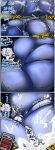  absurd_res balls big_balls big_penis blue_body blue_bottomwear blue_clothing blue_fur blue_shorts blush bodily_fluids bottomwear bulge canid canine clothing collar comic cum excessive_cum excessive_genital_fluids expansion fur genital_expansion genital_fluids genitals hi_res huge_balls huge_penis hyper hyper_balls hyper_genitalia hyper_penis male mammal mr-walrus penis penis_expansion shorts solo text tongue tongue_out torn_clothing 