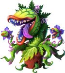  audrey_ii ctrlzee_art elemental_creature fangs flora_fauna flower flower_pot green_body hi_res leaf lips little_shop_of_horrors multiversus on_model open_mouth orange_lips plant simple_background teeth tongue tongue_out white_background 