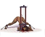  blood bodily_fluids conquistabear death decapitation female gore guillotine lagomorph leporid mammal nude rabbit simple_background snuff solo white_background 