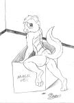  2017 anthro blush blush_lines box butt clenched_teeth climbing container corner fur hair hasbro herpestid hi_res littlest_pet_shop looking_at_viewer looking_back male mammal marcushunter mongoose nude raised_leg raised_tail signature solo sunil_nevla tail teeth text tiptoes 