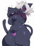  anthro big_breasts black_body breasts clothed clothing dark_body digital_media_(artwork) domestic_cat eyeshadow felid feline felis female fur hair hi_res huge_breasts looking_at_viewer low-angle_view makeup mammal navel nemo_(simplifypm) purple_eyes purple_eyeshadow purple_hair raised_clothing raised_topwear removing_shirt small_waist solo standing thick_thighs topwear ultimathule under_boob undressing white_hair wide_hips 