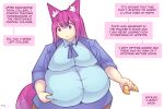  animal_humanoid belly big_belly big_breasts big_butt breasts butt canid canid_humanoid canine canine_humanoid clothing dialogue female food fox_humanoid hair hi_res huge_breasts humanoid inner_monologue lai-e_(pixiveo) mammal mammal_humanoid obese obese_female obese_humanoid overweight overweight_female overweight_humanoid pixiveo purple_eyes purple_hair signature simple_background solo speech_bubble standing text weight_gain 