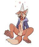  animal_humanoid anthro blueballs bodily_fluids bottomless bottomless_male canid canid_humanoid canine canine_humanoid clothed clothing cum dazed dunce_cap erection fox fox_humanoid genital_fluids hat headgear headwear hi_res humanoid inner_ear_fluff intelligence_loss jacket jacket_only leaking_cum leaking_precum male mammal mammal_humanoid mind_control precum solo solo_focus spiral_eyes tail tongue tongue_out topwear tuft 