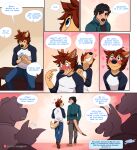  anthro biped blush canid canine canis clothed clothing comic dipstick_tail domestic_dog hair herpestid hi_res inner_ear_fluff male mammal markings meerkat rivas_(yuguni) smile spanish_text tail tail_markings text tuft yuguni yuguni_(yuguni) 