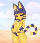  2023 animal_crossing ankha_(animal_crossing) anthro artist_name breasts clothed clothing clothing_aside digital_media_(artwork) domestic_cat eyebrows felid feline felis female fingers genitals hair hi_res kionant looking_at_viewer mammal markings navel nintendo nipples panties panties_aside panties_only pink_nipples pussy small_breasts striped_markings striped_tail stripes tail tail_markings topless underwear underwear_aside underwear_only uraeus 