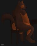  absurd_res anthro backsack balls belly big_balls big_belly bracks brown_body brown_fur butt canid canine canis chair domestic_dog fur furniture genitals hi_res looking_at_viewer male mammal mature_male molosser musclegut muscular nude orange_balls orange_body orange_fur overweight overweight_male perineum rear_view sitting smile smirk smirking_at_viewer solo table tokard 