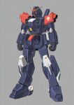  blue_destiny_02 clenched_hands commentary_request full_body glowing glowing_eyes gundam gundam_side_story:_the_blue_destiny kuramochi_kyouryuu mecha mobile_suit no_humans red_eyes robot science_fiction solo standing v-fin zeon 