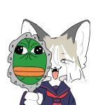  :3 amphibian anthro asian_clothing black_eyes black_nose blue_clothing blue_shirt blue_topwear canid canine clothed clothing colored digital_media_(artwork) duo east_asian_clothing eyelashes fangs female fennec first_person_view fox frog fully_clothed fur green_body green_skin grey_ears hair hand_mirror holding_mirror holding_object japanese_clothing japanese_school_uniform kemono looking_at_viewer mammal mayo_the_fox meme mirror monotone_ears multicolored_body multicolored_fur multicolored_hair neckerchief open_:3 open_mouth open_smile pepe_the_frog pupils reflection school_uniform serafuku shirt short_hair simple_background slit_pupils smile standing tan_body tan_fur tan_hair teeth tongue topwear two_tone_body two_tone_fur two_tone_hair uniform white_background white_body white_fur white_hair white_inner_ear 