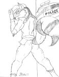  2017 against_surface against_wall anthro bottomless bottomless_anthro bottomless_male butt car clenched_teeth clothed clothing ears_up fur gloves handwear hat headgear headwear hi_res jacket looking_back male mammal marcushunter markings mask police_car procyonid raccoon raised_tail ring_(marking) ringtail signature sly_cooper sly_cooper_(series) solo sony_corporation sony_interactive_entertainment spread_legs spreading sucker_punch_productions tail tail_markings teeth topwear vehicle whiskers 