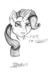  2017 dialogue equid equine female feral friendship_is_magic fur graphite_(artwork) greyscale half-closed_eyes hasbro headshot_portrait hi_res horn looking_at_viewer mammal mane marcushunter monochrome my_little_pony narrowed_eyes pencil_(artwork) portrait rarity_(mlp) signature solo talking_to_viewer text traditional_media_(artwork) unicorn unicorn_horn 