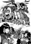  3girls angry armor black_hair bleeding blood blood_on_face breastplate breasts claws corvus_corax evil_grin evil_smile feathers fighting forgiveness gauntlets genderswap genderswap_(mtf) greaves greyscale grin highres holding injury large_breasts laurels long_hair monochrome multiple_girls night_lords power_armor power_claw primarch raven_guard ryuusei_(mark_ii) scar scar_on_face shoulder_armor signature skull smile sweatdrop tears torture warhammer_40k weapon word_bearers 