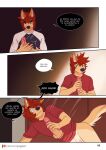  5_fingers anthro canid canine canis clothed clothing comic dildo domestic_dog fingers gunn_(yuguni) hair hi_res inner_ear_fluff male mammal red_clothing red_shirt red_topwear sex_toy shirt solo spanish_text text topwear tuft yuguni yuguni_(yuguni) 