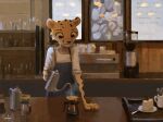  2022 ambiguous_gender anthro apron beverage cake cheetah clothing coffee dessert felid feline food gamgyuls hi_res mammal solo 