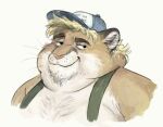  2020 anthro baseball_cap blonde_hair bust_portrait cettus chubby_cheeks clothed clothing cougar double_chin felid feline fur hair hat headgear headwear male mammal obese obese_anthro obese_male overweight overweight_anthro overweight_male portrait shirt simple_background smile solo tan_body tan_fur tank_top topwear white_background 