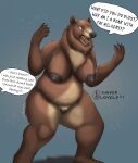  after_transformation anthro bear big_breasts breasts brown_body brown_fur female fur gender_transformation genitals hi_res mammal mtf_transformation neck_tuft nude offscreen_character open_mouth overweight overweight_anthro overweight_female pussy solo speech_bubble standing sunderlovely thick_thighs transformation tuft 