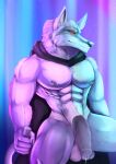  abs anthro big_penis bodily_fluids canid canine canis death_(puss_in_boots) genital_fluids genitals hi_res male mammal muscular muscular_male pecs penis precum raccoonthing solo wolf 