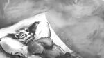  16:9 anthro badger barazoku bed_sheet bedding belly black_body black_fur brown_eyes chubby_anthro chubby_male echo_(series) echo_project european_badger fur grey_body grey_fur greyscale hi_res key_rooki looking_at_another lying male mammal meles monochrome muscular muscular_anthro muscular_male mustelid musteline navel nikolai_(the_smoke_room) on_back overweight overweight_anthro overweight_male pecs simple_background solo the_smoke_room visual_novel widescreen 