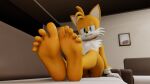  3d_(artwork) anthro barefoot blender_(software) canid canine clothing digital_media_(artwork) feet foot_fetish foot_focus fox hi_res looking_at_viewer male mammal miles_prower sega solo sonic_the_hedgehog_(series) toes twintails3d 