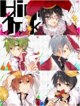  5boys akiyama_hayato amai_kuro black_hair blue_eyes brown_eyes closed_eyes diamond_on_cheek facial_mark facing_to_the_side fuyumi_jun glasses green_eyes green_hair grey_hair group_name hat heart_on_cheek high_x_joker_(idolmaster) idolmaster idolmaster_side-m iseya_shiki jester jester_cap looking_at_viewer male_focus multiple_boys orange_hair sakaki_natsuki sweatband teardrop teardrop_facial_mark wakazato_haruna 