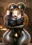  ai_generated atomic_heart big_breasts big_butt breast_squish breast_to_breast breasts butt duo female female/female hi_res humanoid squish the_twins_(atomic_heart) thick_thighs 