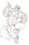 abs absurd_res anthro armor black_and_white bottomwear canid canine canis clothing crave_saga footwear hakuma_(crave_saga) heylaw21 hi_res loincloth male mammal melee_weapon monochrome muscular muscular_anthro muscular_male nipples pecs polearm sandals simple_background sketch solo spear unconvincing_armor weapon white_background wolf 