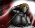  atomic_heart bed big_breasts breasts female furniture huge_breasts humanoid lying lying_on_bed on_bed solo the_twins_(atomic_heart) 