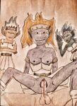  blizzybody_(dq5) breasts dragon_quest dragon_quest_v flamethrower_(dq5) full_body highres non-web_source riding straddling toriyama_akira_(style) traditional_media winter_queen_(dq5) 