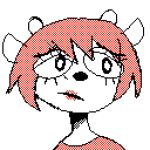  2021 animated anthro biped black_nose bodily_fluids bovid bust_portrait caprine clothing digital_media_(artwork) dustycakerie female female_anthro front_view hair horn lammy_lamb lipstick makeup mammal parappa_the_rapper portrait red_clothing red_hair red_shirt red_topwear sheep shirt solo sony_corporation sony_interactive_entertainment sweat topwear um_jammer_lammy 