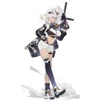  1girl asymmetrical_legwear bag ball bangs black_jacket black_ribbon black_socks blue_eyes blunt_bangs breasts colored_shoe_soles duffel_bag earpiece fingerless_gloves full_body girls&#039;_frontline gloves gradient_legwear gun hair_bun hairband headphones headphones_around_neck holding holding_bag holding_gun holding_weapon jacket large_breasts looking_at_viewer lusa_(girls&#039;_frontline) lusa_submachine_gun medium_hair midriff mto_man navel neck_ribbon no_symbol off_shoulder official_art open_mouth ribbon shoes short_shorts shorts single_thighhigh skindentation smile smoke_trail sneakers soccer_ball socks solo sparkle standing standing_on_one_leg submachine_gun teeth thigh_pouch thighhighs transparent_background trigger_discipline upper_teeth_only weapon white_footwear white_hair white_shorts 