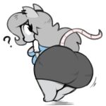  angstrom anthro bent_over big_butt black_eyes blush bottomwear breasts butt clothing ear_piercing elisa_(maddeku) female grey_body grey_hair hair huge_butt looking_back mammal murid murine piercing question_mark rat rodent shirt skirt solo thick_thighs topwear wide_hips 