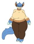  angstrom anthro big_breasts blue_body bottomwear breasts clothing eyes_closed eyewear female generation_1_pokemon glasses horn huge_breasts nidoqueen nintendo pants pokemon pokemon_(species) smile solo sweater thick_thighs topwear 